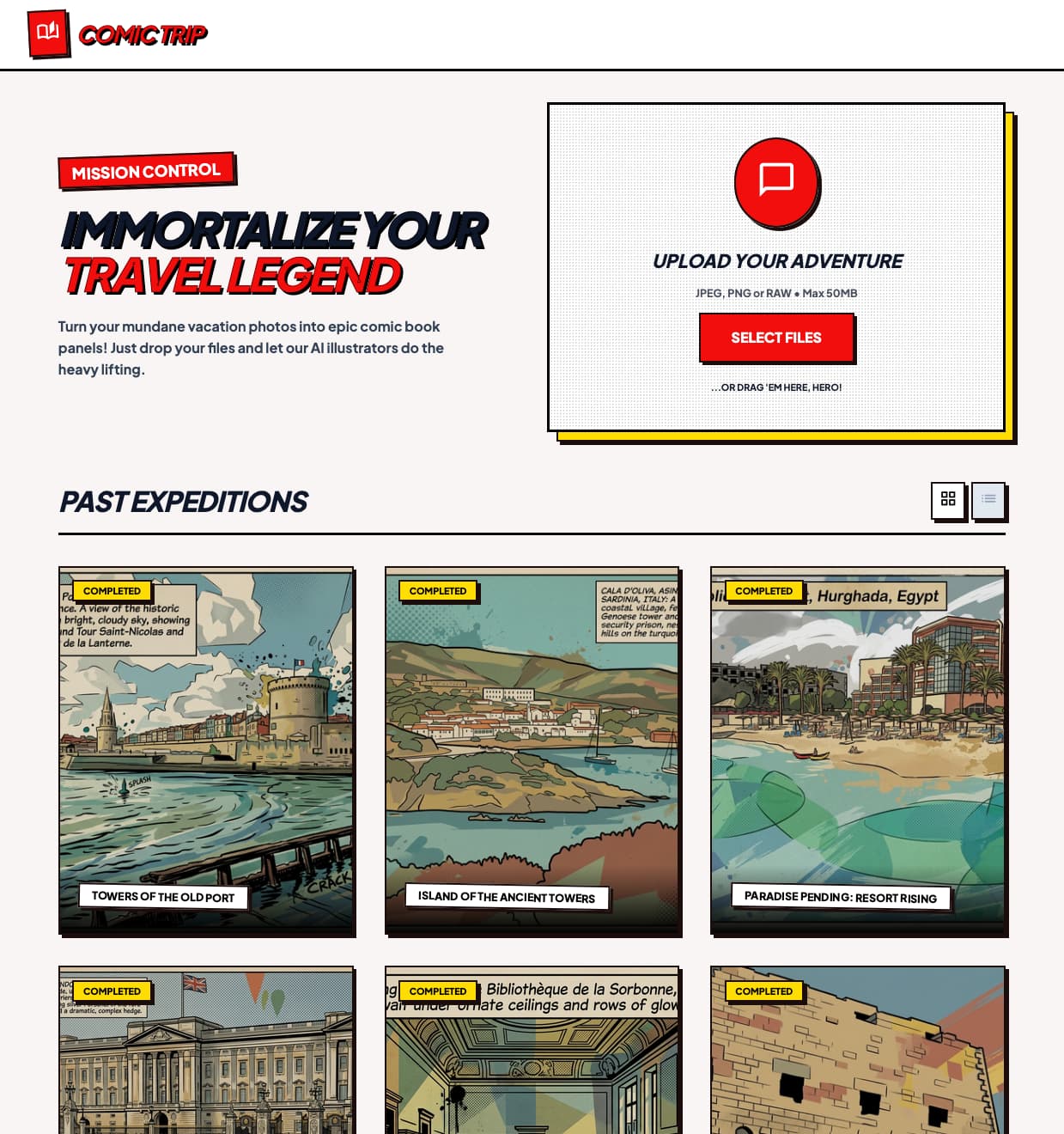 Screenshot of the Comic Trip app