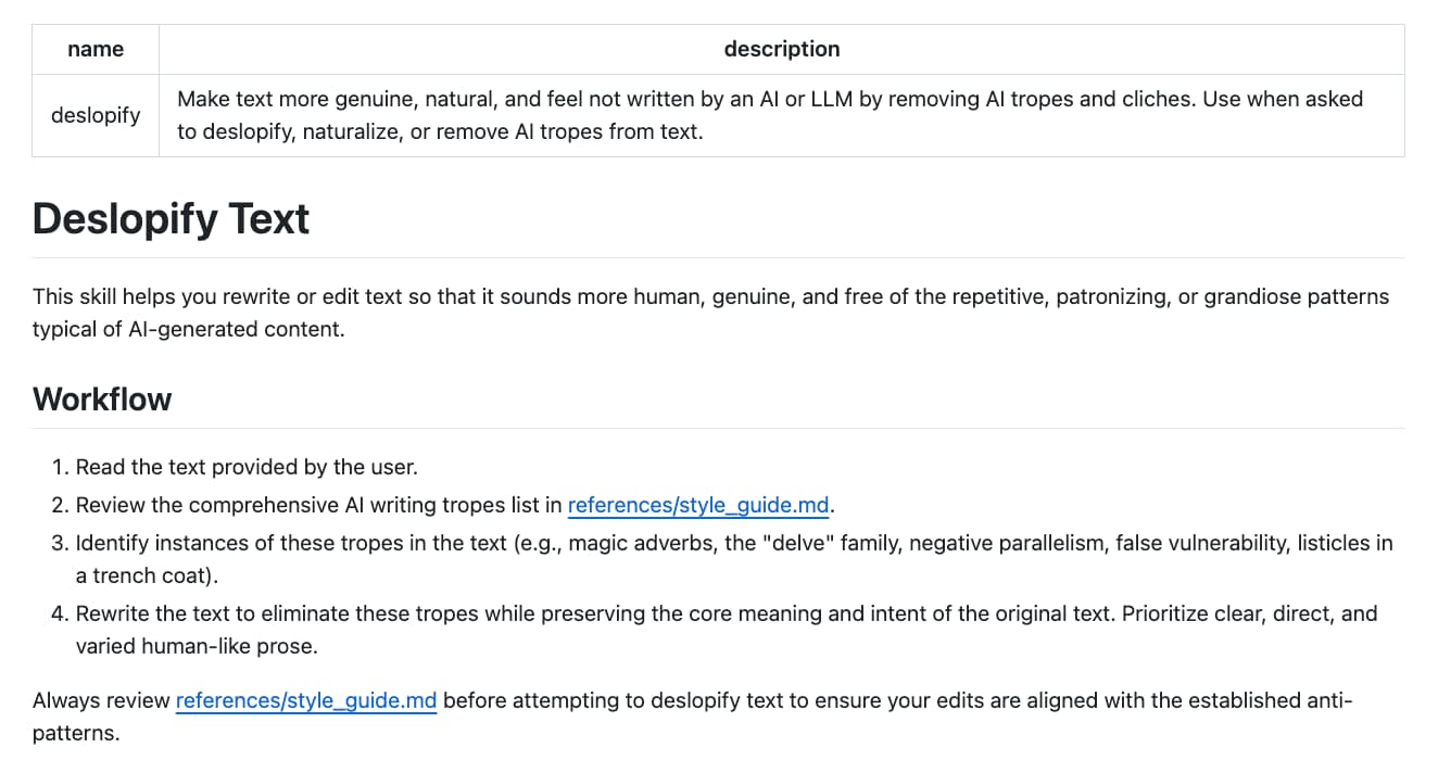 deslopify generated skill