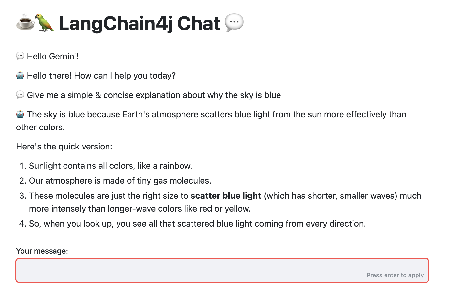 Generative AI chat interface built with Javelit, LangChain4j, and the Gemini model